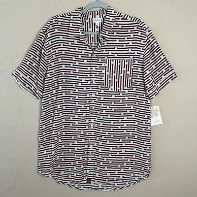 Lularoe Michael Shirt Mens M Starts & Stripes Button Up Short Sleeve Red Blue - Image 1 of 4