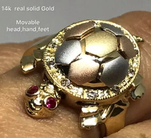 Sale GOLd turtle ring Good Luck lucky 14k solid gift her size 7 ask 5 6 8 9 - Picture 1 of 12