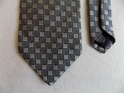 NEW LANDS END Real Jacquard Silk Necktie LONG 63" Gray Geometric 2000 NUMERIC - Image 1 of 4