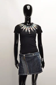 Vintage Miss Sixty Y2K Indian Print Black Mesh T-Shirt Size M - Picture 1 of 6