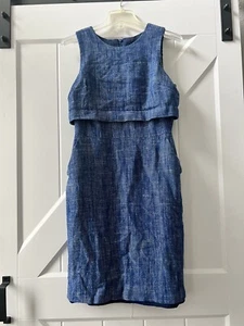 J. Crew Going Places Linen Blend Dress Blue Herringbone Sleeveless Pockets Sz 6 - Picture 1 of 7