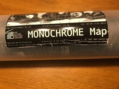 Monochromatic Classic World Map Black White Magnetic Surface 23 3/4" x 46 3/4" - Image 1 of 4