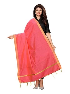 Women Plain Silk Beautiful Dupatta Stole Scarf Party Wear Chunni Ethnic Peach - Picture 1 of 4