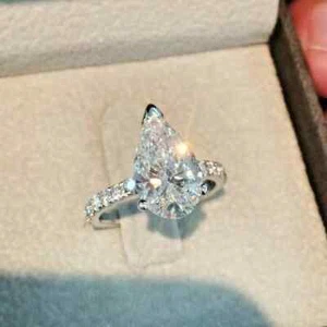 2.00Ct Pear Cut Lab-Created Diamond Solitaire Wedding Ring 14K White Gold Plated - Picture 1 of 3