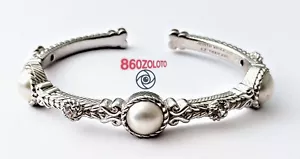 NEU J. RIPKA AUSVERKAUFT 925 SILBER 3 MABE PERLENSTATIONEN SCHARNIERTES MANSCHETTENARMBAND. Neu ohne etikett - Bild 1 von 9