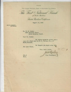Santa Barbara, Ca- 1925 Letter from The First National Bank of Santa Barbara - Picture 1 of 1