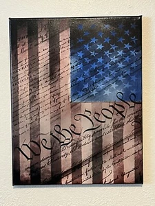 Lasergravierte amerikanische Flagge We The People 11x14 Leinwand Wandkunst. Maßgeschneidert. - Bild 1 von 2