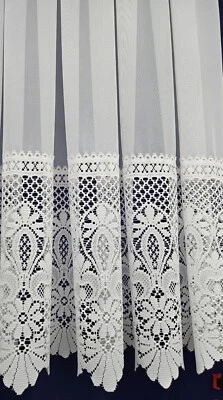 White Lace Cheap Net Curtains Rod Slot Ready to Use Sold By the Metre 11 Drops - Image 1 of 3