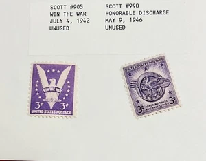 Rare Pair WWII US Scott #905, 1942 Win the War + 1946 #940 Honorable Discharge - Picture 1 of 7
