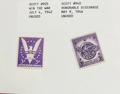 Rare Pair WWII US Scott #905, 1942 Win the War + 1946 #940 Honorable Discharge - Image 1 of 4