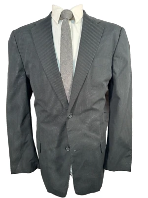 EXPRESS Mens Black Pinstripe Cotton ATHLETIC FIT Sport Coat Blazer Jacket 44L - Image 1 of 4