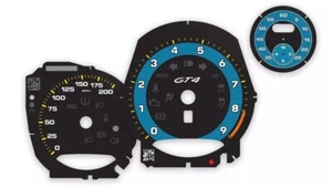 Porsche 718 GT4 Gauge Faces Set - 9000 RPM - Manual - Black/Miami Blue - Picture 1 of 1