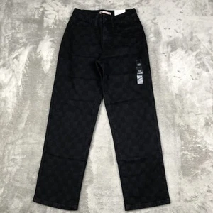 SO Jeans High-Rise Stretch Straight Womens Size 3 Black Checkers Pattern 26x27.5 - Picture 1 of 14