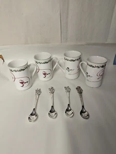 Holiday Joy 4 Mugs / 4 Spoons International Silver Co. NO BOX FREE SHIPP "READ" - Picture 1 of 9