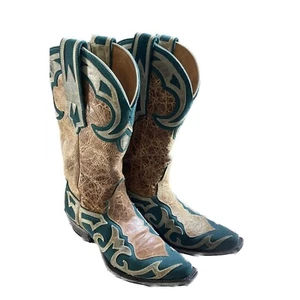 Sterling River Cowboy Boots Western Leather Green Accent Boots - Picture 1 of 2