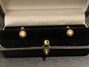 Art-Deco 14K Rose Gold & Pearl Shirt Studs - Picture 1 of 7