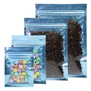 Bolsas de bloqueo de sello de cremallera de almacenamiento de lámina de Mylar diseño azul ventana transparente 100/500/1000 - Imagen 1 de 7
