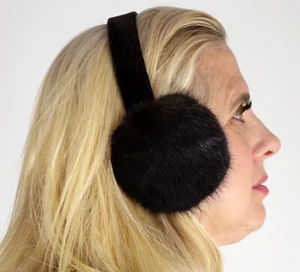 New Dark Brown Mahogany Mink Fur Ear Muffs Velvet Band Efurs4less - Picture 1 of 2