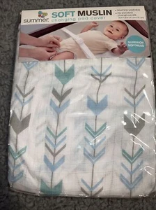 New Summer Infant Changing Pad Cover Soft Muslin. White, Blue, Gray, Arrows - Picture 1 of 5