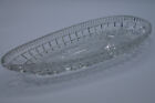 A LOVELY VINTAGE 3 FOOTED CLEAR GLASS SWEETCORN SERVING DISH.