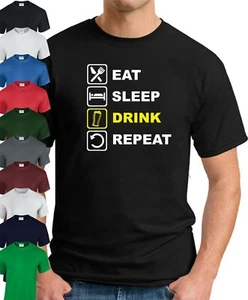 CAMISETA EAT SLEEP DRINK REPETIDA > Divertido Lema Novedad Geek Para Hombre Top Beber - Imagen 1 de 22