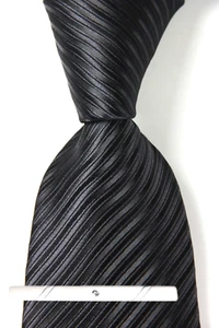 New Classic Solid Striped Black JACQUARD WOVEN 100% Silk Men's Necktie Tie - Picture 1 of 5