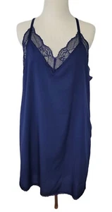 Qearal Womens Navy Blue Lace-Trimmed Sleeveless Racerback Camisole Lined Top L - Picture 1 of 15