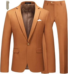 Men's Slim Fit 2-Piece Tuxedo Suit One-Button Jacket & Pants Set for Wedding - Picture 1 of 5