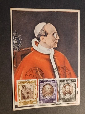 POPE PIUS 1946 Postcard VATICAN CITY w/ 3 stamps - Image 1 of 2