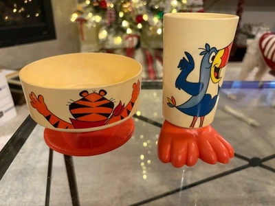 Kellogg's Tony The Tiger 1981 escamas esmeriladas cuenco de cereal/taza de tucán bucles de frutas Foto 1 de 4
