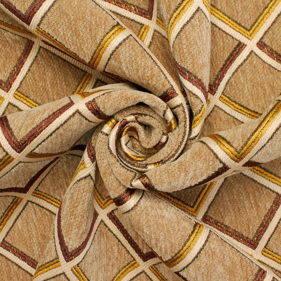 Geometric Grid Metallic Polyester Chenille Upholstery (57 Inch) Jacquard Fabric - Image 1 of 1