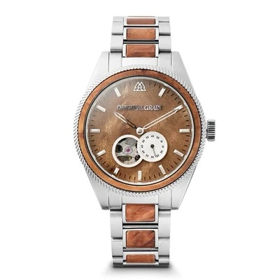 BRAND NEW ORIGINAL GRAIN BURLWOOD SILVER VINTAGE AUTOMATIC 40MM MENS WATCH  - Image 1 of 4