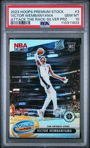 Tarjeta de 10 Hoops Premium Stock 3 Victor Wembanyama Attack The Rack Silver Prizm PSA - Imagen 1 de 2