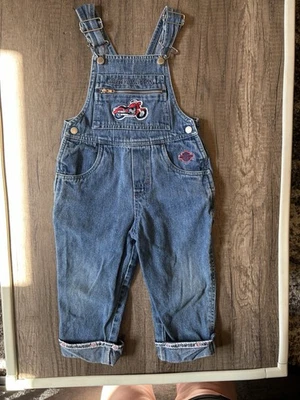 Vintage 2000 Y2K Toddler Harley Davidson Denim Overalls Vestbak Bibs 2T - Image 1 of 4