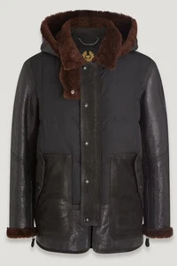BELSTAFF ALPINE MIXED MEDIA HOODED PARKA JACKET BLACK/BROWN UK44 2XL £2075 BNWT - Picture 1 of 9