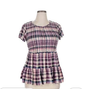 Torrid Women's Purple Plaid Babydoll Top Size 2X Short Sleeve Blouse Smocked  - Picture 1 of 9