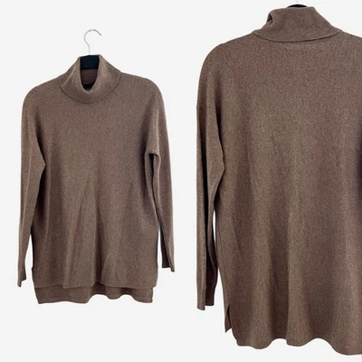 Saks Fifth Avenue Turtleneck Sweater Brown Wool Cashmere Blend Tunic S - Image 1 of 4