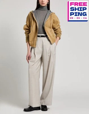 RRP €3450 LOEWE Suede Leather Jacket FR36 US4 UK8 S Beige Full Zip Hooded - Image 1 of 4