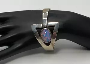 BRACCIALE VINTAGE ARGENTO STERLING LAMINATO VETRO ARTISTICO CABOCHON CERNIERA FIRMATO MESSICO - Foto 1 di 9