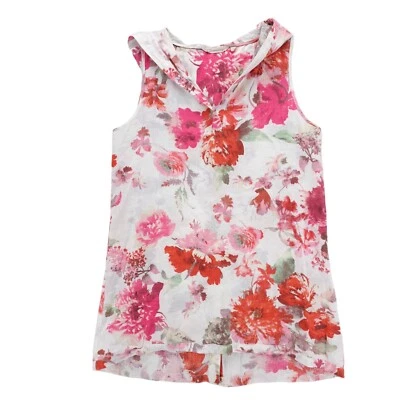 Top túnica suave envolvente 100 % lino sin mangas con capucha floral colorido MEDIANO Foto 1 de 4