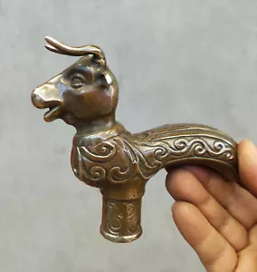 Antiguo Bronce Tallado a Mano con Cabeza de Carneros de Cabra Antiguo Cañón Cabeza de Palo para Caminar - Imagen 1 de 6