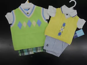 3 piezas surtidas de 3 piezas para bebés niños buenos $50. Juegos de pantalones cortos de chaleco tallas 3-6 MTH. - 24MTH. - Imagen 1 de 19