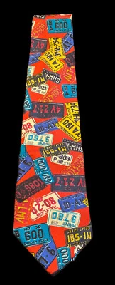 Perry Ellis Portfolio License Plates Mens Novelty 100% Silk Tie Necktie - Image 1 of 4