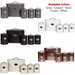 5Pcs Kitchen Bread Bin Storage Tins Canister Set Airtight Lid Tea Coffee Sugar - Picture 1 of 23