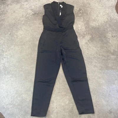 RACHEL ZOE Jumpsuit Womens Size 2 Black Odin Ribbed Trim Double Breasted Evening - Image 1 of 4