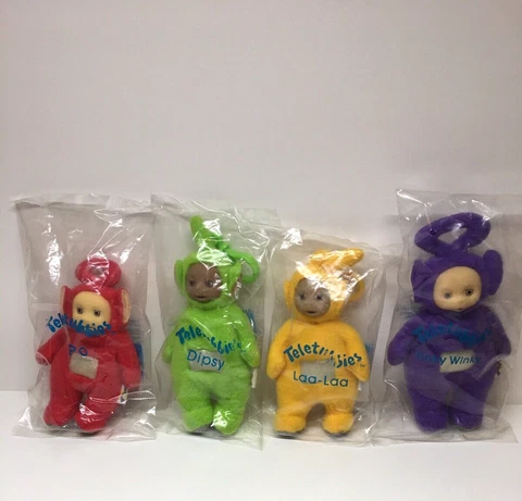 Vtg 1999 TELETUBBIES DIPSY LAA LAA TINKY WINKY PO Plush Clip On Avon NEW-4 Lot Cover
