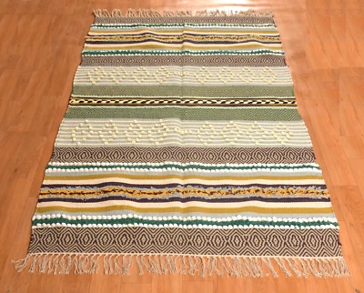 Alfombra moderna Kilim de algodón multicolor diseñador oriental 4x6 pies dormitorio Dhurrie Foto 1 de 4