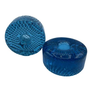  VTG Pair of 2 Art Glass Heavy Cobalt Blue Taper Candle Holders Paperweight  - Picture 1 of 7