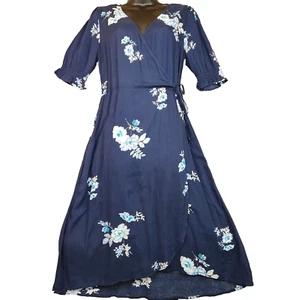Time And Tru Women’s Woven Wrap Dress Navy Blue Floral Size S (4-6) - Picture 1 of 15