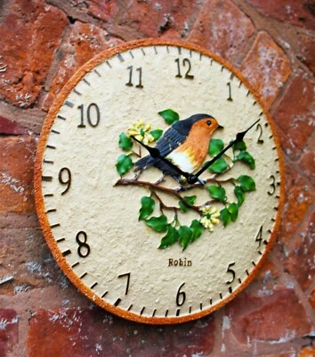 Wall Clock Garden Outdoor Indoor 12 inch Robin Birds Design - Image 1 of 2